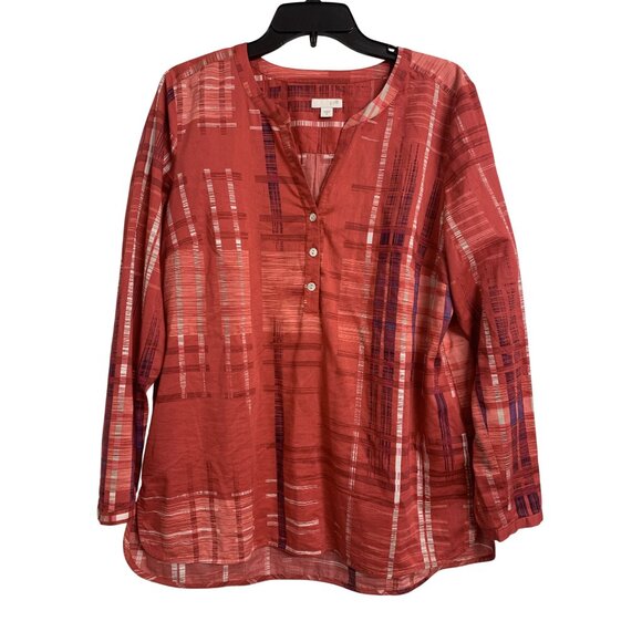 J Jill Tops - J Jill Plaid Quarter Button Up Long Sleeve Blouse Size M